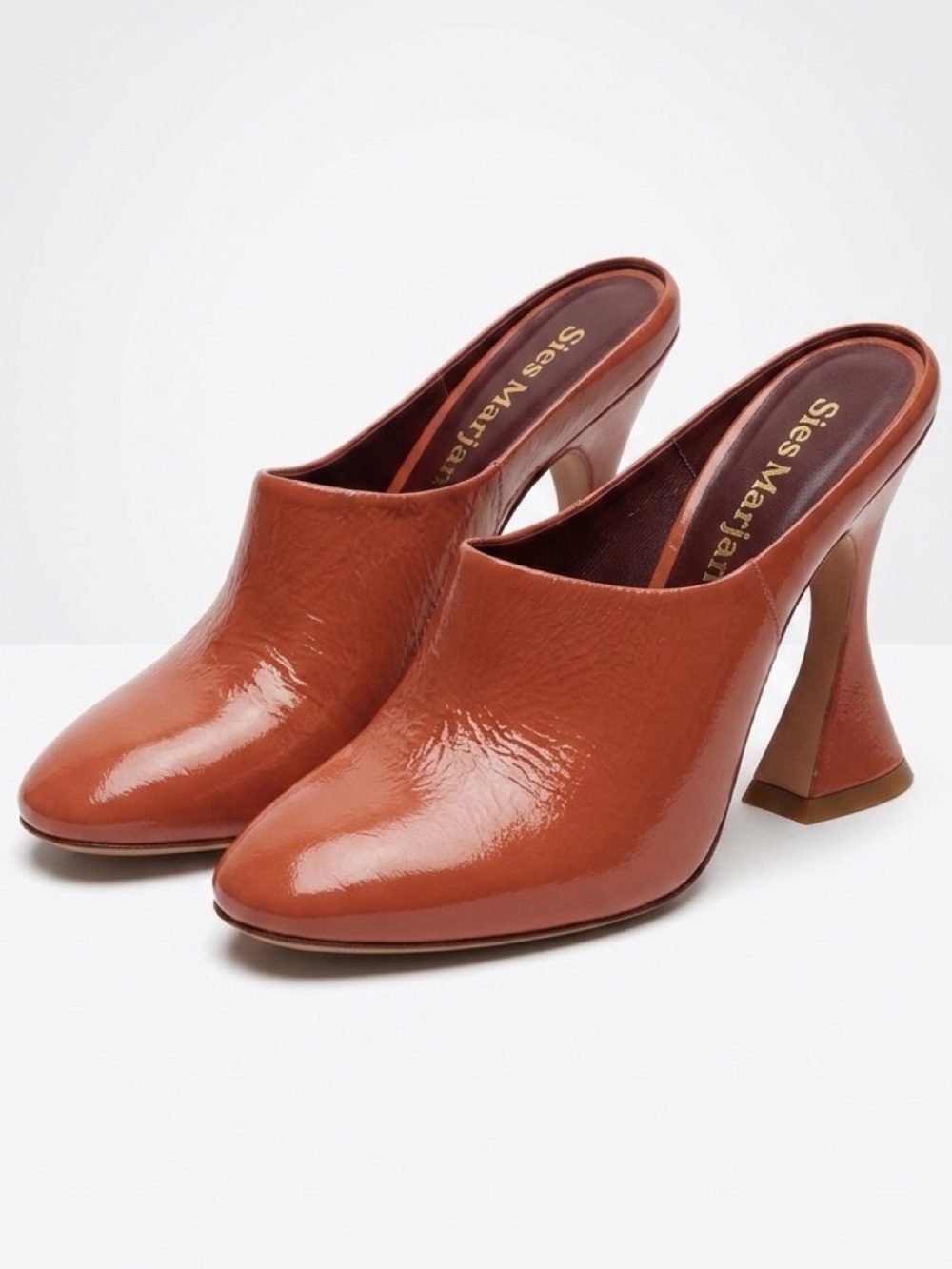 Sies Marjan Patent Leather Flared-Heel Mules, rust,Never Worn, 37 but runs small